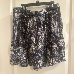 Lilu Anthropologie Black and Floral Silk Skirt With Pockets